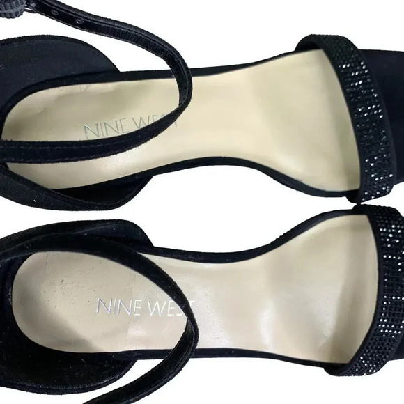 Nine West Rhinestone Suede Stiletto Platform Heels Strap Sandals  Size 6M Black - Picture 9 of 15